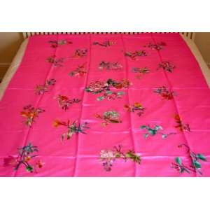    Chinese Silk Embroidery Bedspread Flower Pink 