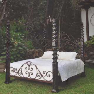   Twisted Wood Iron Scrolled Brazilian King Canopy Bed Black Espresso