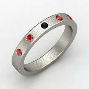   Anahit Band, Round Black Onyx 18K White Gold Ring with Ruby Jewelry