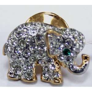   Gemstone Elephant Pin with Emerald Green Eyes   Fashion Brooch