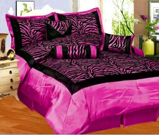   Black/Pink Flocking Zebra Pattern Comforter Set Bed In A Bag King Size