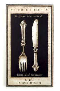 Wall Wood Block Mount Canvas Art Knife Fork French  