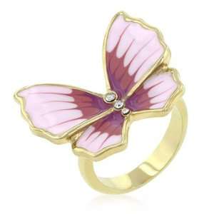  14k Gold Bonded Purple Enamel Butterfly Ring with Clear 
