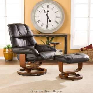 Tuscan Black Leather Swivel Recliner Chair & Ottoman  