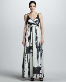 T4WZL Nicole Miller Printed Wrap Bodice Gown