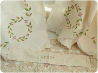   Flower Trail Applique Embroidery Cotton Curtains + Tiebacks L  