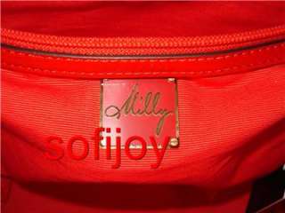 NWT Milly red coral crinkled patent leather tote w/wristlet $465 bag 