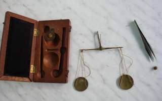 19C. ANTIQUE MEDICAL SCALES SET BOXED w/SILVER PINCERS  