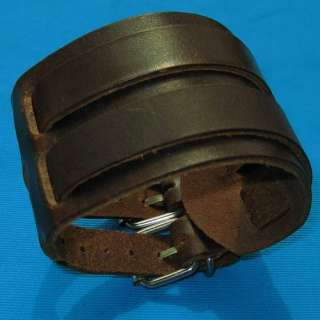 Men Cuff Belt Leather Bracelet Wristband Buckle Brown  
