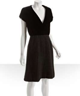 Prada black velour wool combo A line dress  