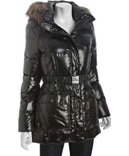 Calvin Klein black down filled faux fur trim hooded jacket
