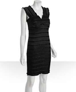 Donna Morgan black stretch pleated sateen striped dress   up 