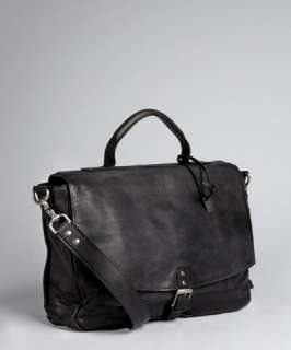 John Varvatos black leather messenger bag