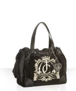 Juicy Couture black velour Heart Bling Daydreamer medium satchel 