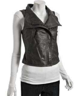 June anthracite grey leather wide collar vest  