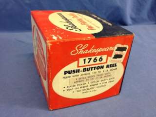 VTG SHAKESPEARE 1766 USA PUSH BUTTON CLOSED FACE SPIN CAST REEL+BOX 