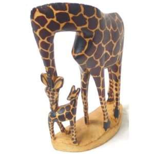   Wooden Mother and Baby Giraffe Statue   Made in Kenya