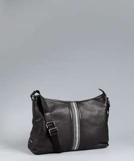 Paul Smith black pebbled leather signature stripe messenger bag 