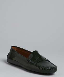 Tods green patent leather Gommini penny loafers
