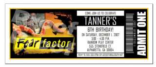 Set of 10 Fear Factor Personalized Ticket Invitations  