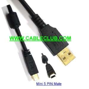   Camera Cable. (Usb a Male to Mini 5 Pin Male) with Ferrite Core. 6 Ft