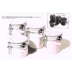   white ceramic canister set with stainless steel spoons