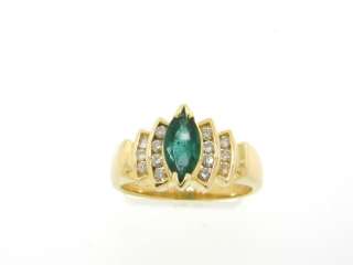 Beautiful Natural Emerald & Diamond Solid 14K Gold Ring  