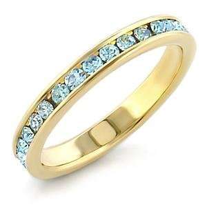   Size 7 Aqua Marine Crystal Brass Gold Plated Ring: AM: Jewelry
