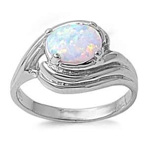 Sterling Silver Ring with White Lab Opal (4 Prong Set)   12 x 15 mm 