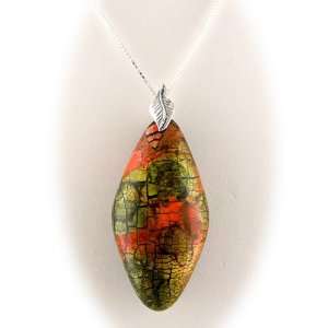   Artisan Orange Pendant Sterling Silver Curb Chain Necklace: Jewelry