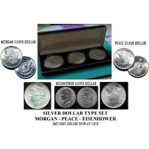   Silver Dollar Type Set with Morgan, Peace & Eisenhower Silver Dollars
