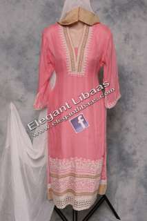 Indian Pakistani Salwar Kameez embroidered Fancy Outfit Pink Crochet 