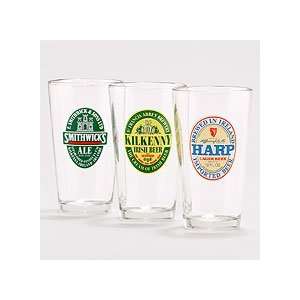  Irish Beer Pint Glasses, Set of 3