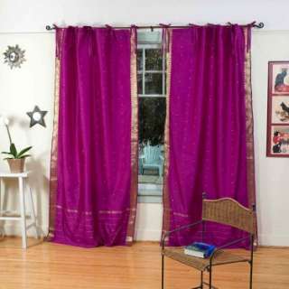 Violet red Tie Top Sari Sheer Curtain Drape Panel 84  