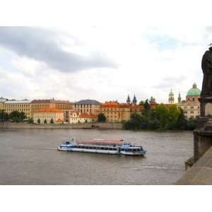 River Boat on Vltava River with Charles Bridge, Prague, Czech Republic 