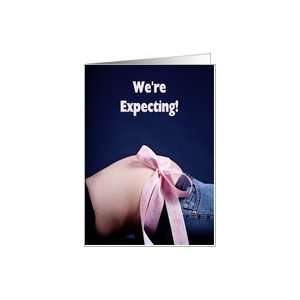  Were Expecting (Belly with pink ribbon on blue) Card 