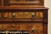 Eastlake Carved Walnut & Burl 1870 Antique Bookcase  