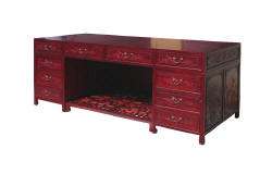   Rosewood Full Size Flower Bird Carving Drawers Office Desk WK2266