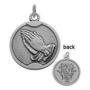   Silver Matte Finish Religious Praying Hands Medallion Jewelry