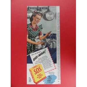 1945 s.o.s. magic scouring pads, print advertisement (woman scouring 