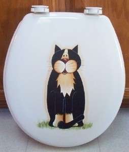 HAND PAINTED CAT TOILET SEAT/WHIMSICAL/STANDARD WHITE  