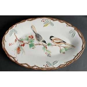   China Winter Song Sculpted Oval Serving Platter, Fine China Dinnerware