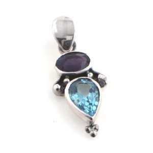   Dark Blue Topaz and Amethyst Sterling Silver Slide Pendant Jewelry