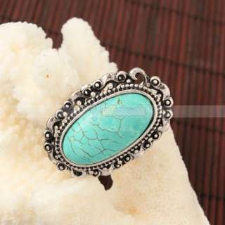 Beautiful Large Oval Lace Turquoise Adjustable Rings  