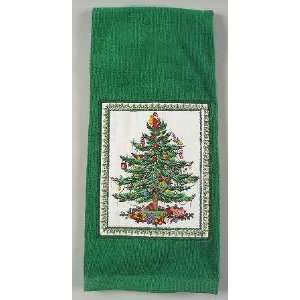 Spode Christmas Tree Green Trim Dish Towel Cloth, Fine China 
