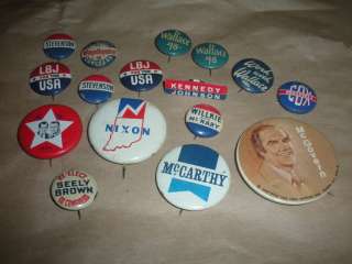 Vintage political campaign pin lot   Johnson, Kennedy, Nixon, McCarthy 