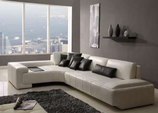 White Contemporary L Shaped Top Grain Leather Sectional Sofa Couch by 