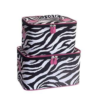 PINK ZEBRA SET 2 Cosmetic Case Luggage Tote makeup bag  