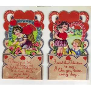  Vintage pair Pop Up Valentine Cards Embossed Germany 1940 
