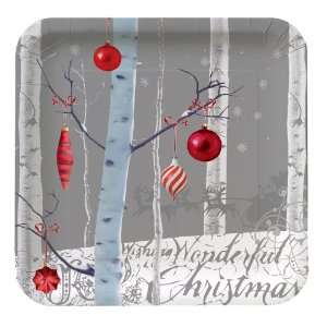   White Winter Christmas Square Banquet Dinner Plates 